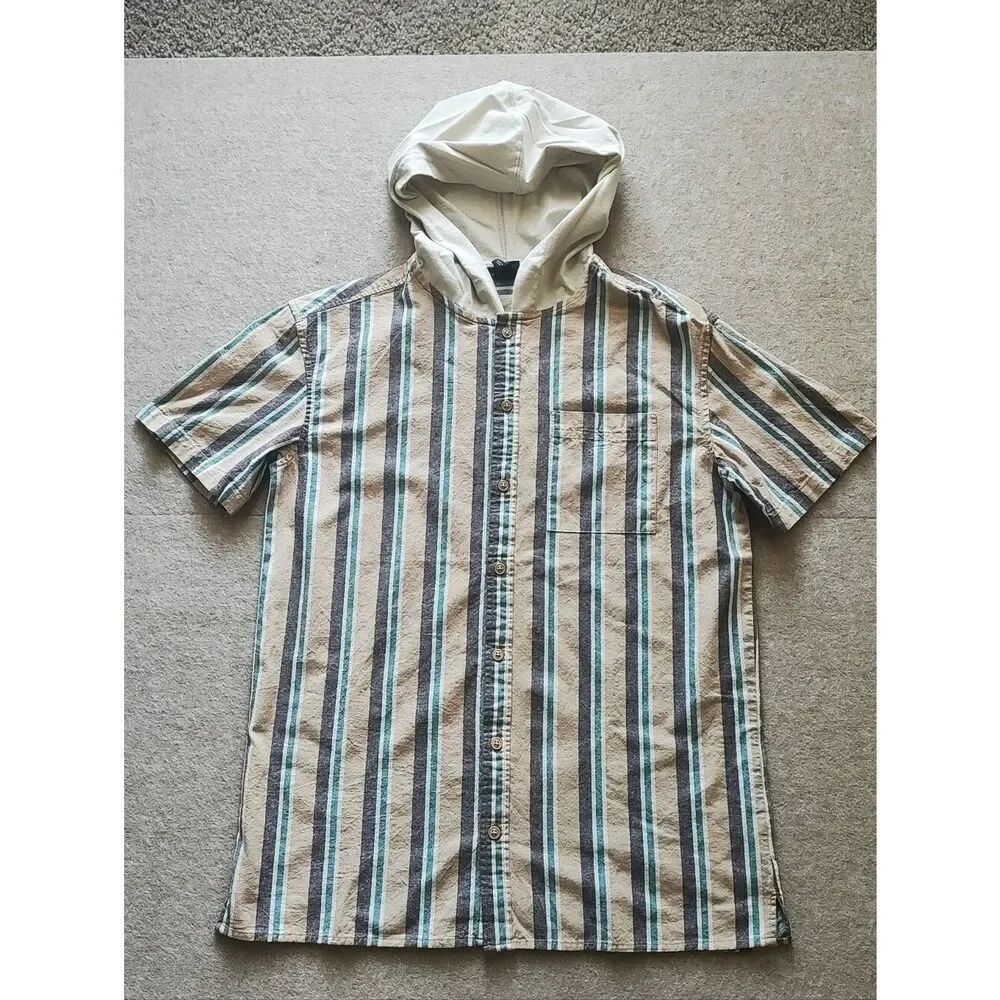 Art Class Striped Short-Sleeve Hooded Shirt  -O